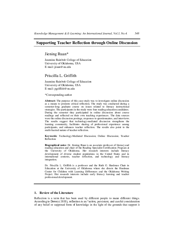 (PDF) Supporting teacher reflection through online discussion