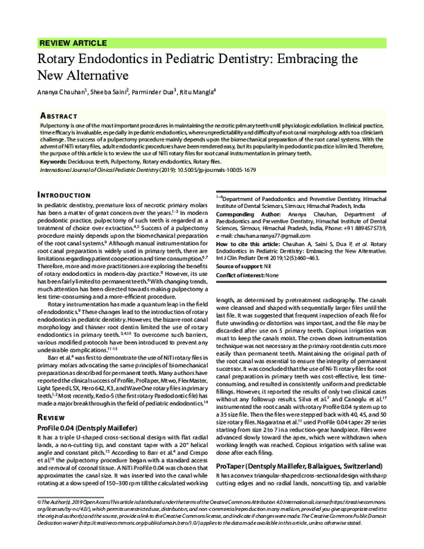(PDF) Rotary Endodontics in Pediatric Dentistry Embracing the New