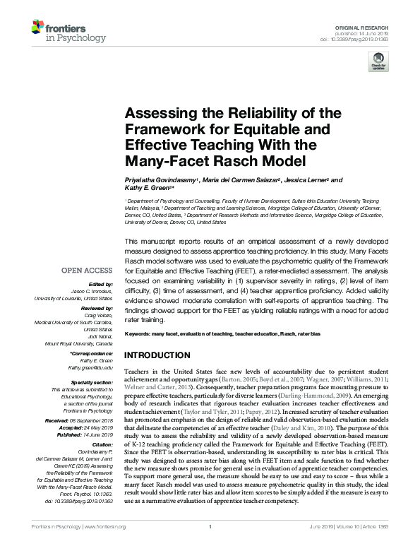 (PDF) Assessing the Reliability of the Framework for Equitable and ...