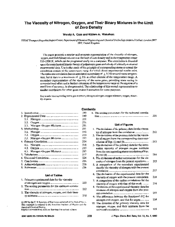 (PDF) The Viscosity of Nitrogen, Oxygen, and Their Binary Mixtures in ...