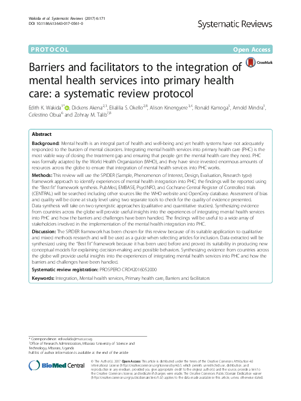 (PDF) Barriers and facilitators to the integration of mental health ...
