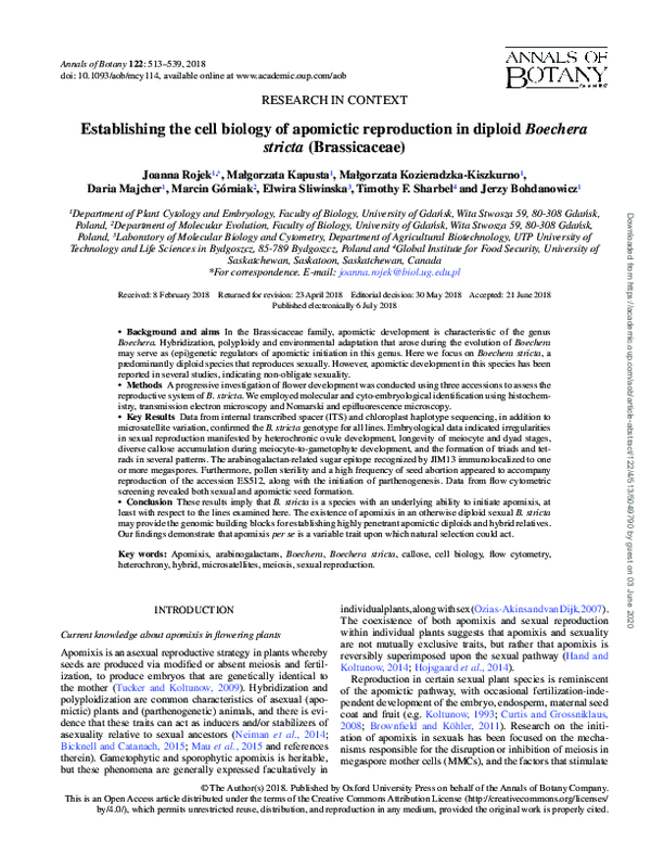 (PDF) Establishing the cell biology of apomictic reproduction in ...