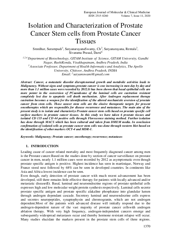 (PDF) Isolation and Characterization of Prostate Cancer Stem cells from ...