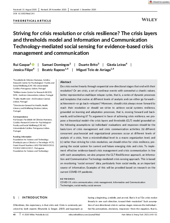(PDF) Striving for crisis resolution or crisis resilience? The crisis ...