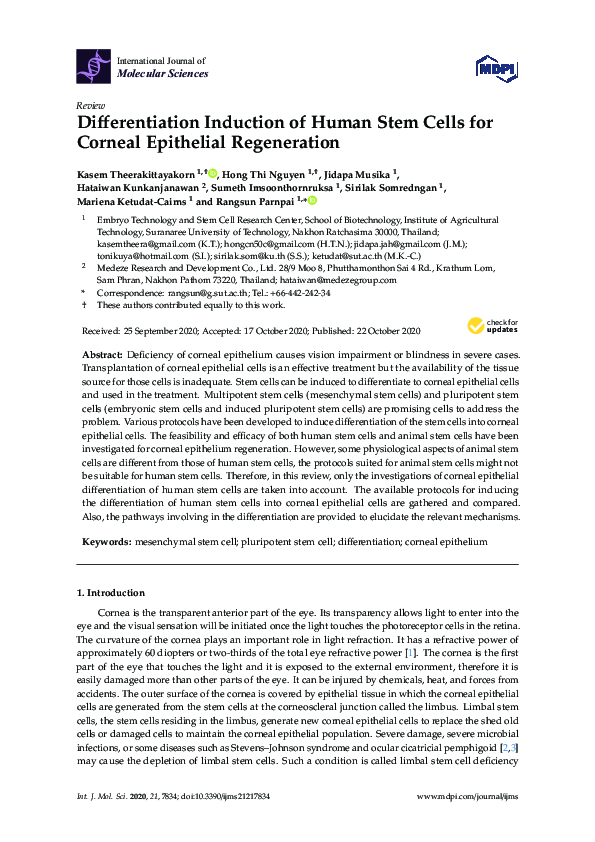 (PDF) Differentiation Induction of Human Stem Cells for Corneal ...