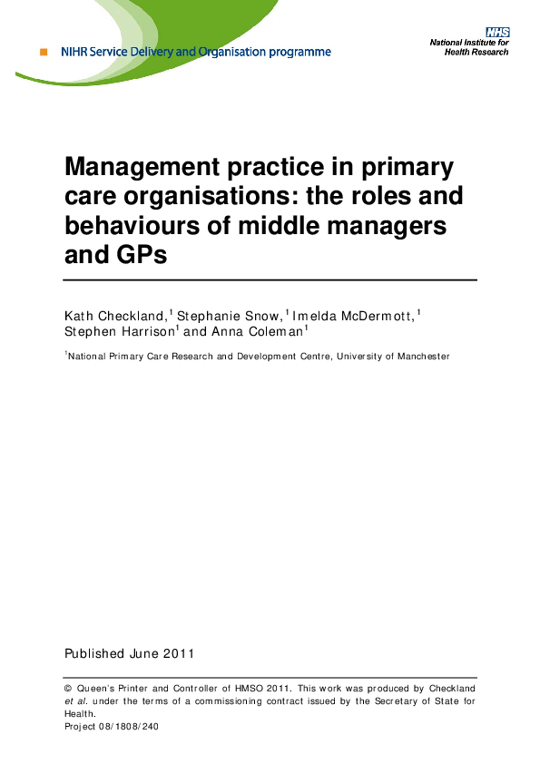 (PDF) Management practice in primary care organisations: the roles and ...