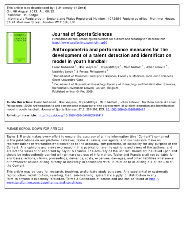 (PDF) Anthropometric and Performance Measures for the Development of a ...
