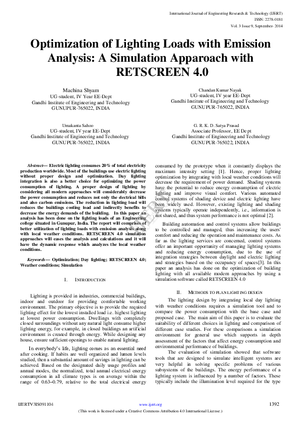 (PDF) Optimization of Lighting Loads with Emission Analysis: A ...