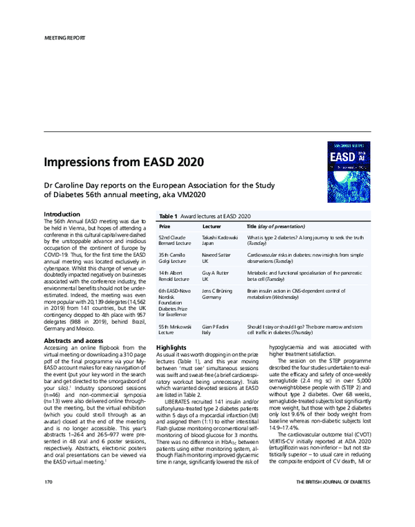 (PDF) Impressions from EASD 2020