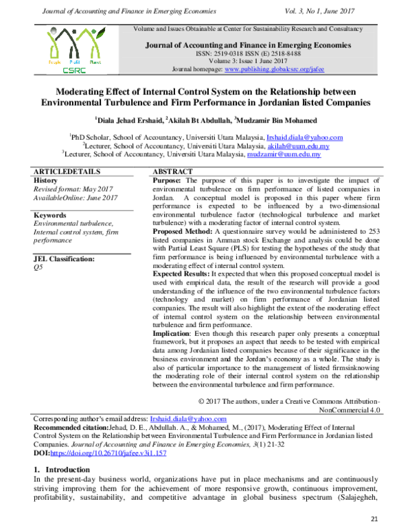(PDF) Moderating Effect of Internal Control System on the Relationship ...