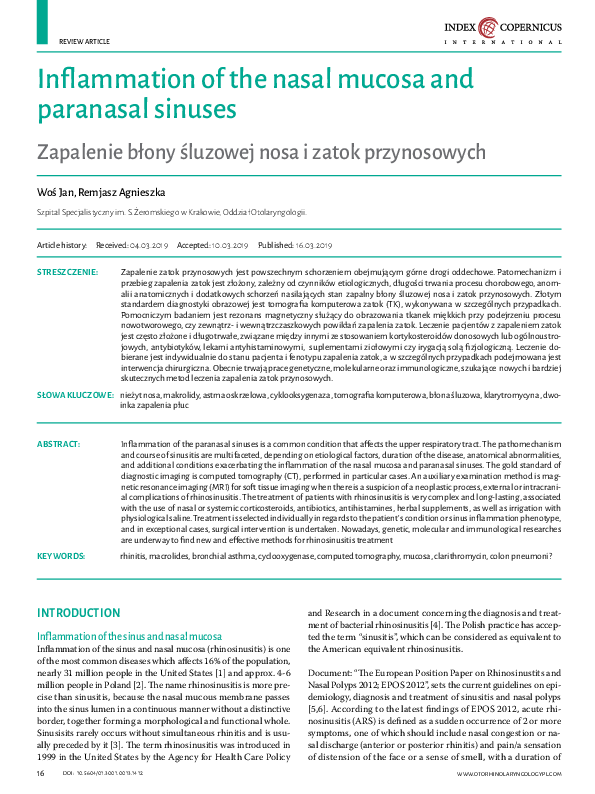 (PDF) Inflammation of the nasal mucosa and paranasal sinuses