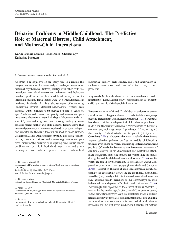 (PDF) Behavior Problems in Middle Childhood: The Predictive Role of ...