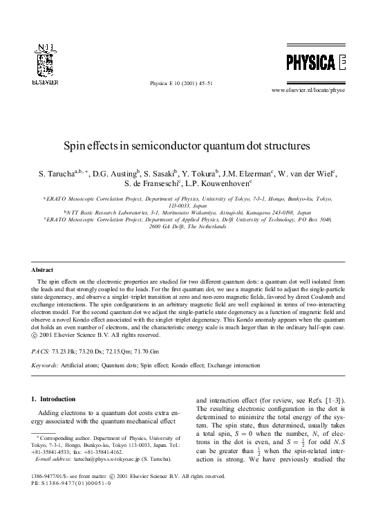 (PDF) Spin effects in semiconductor quantum dot structures