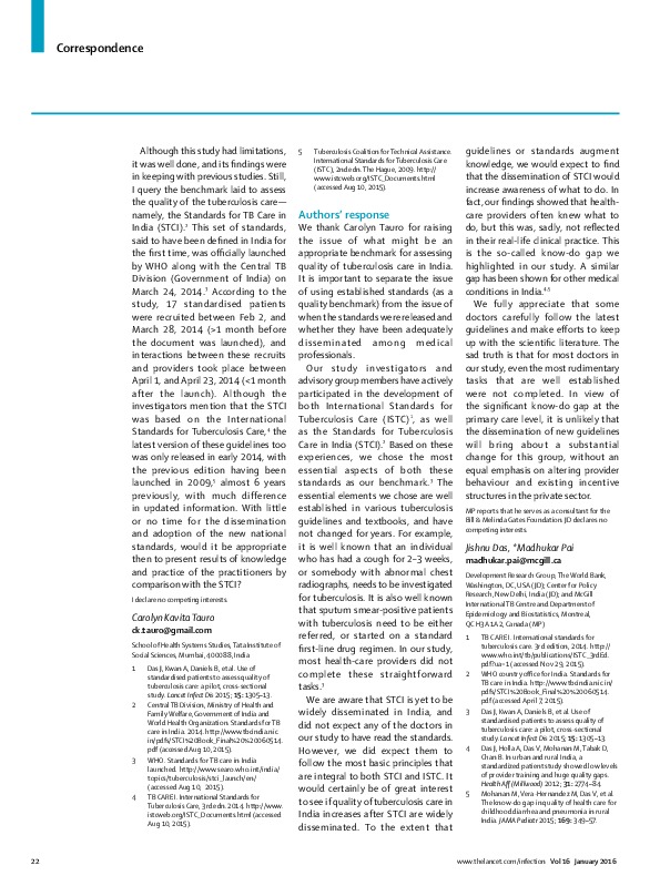 (PDF) Assessing the quality of tuberculosis care in India