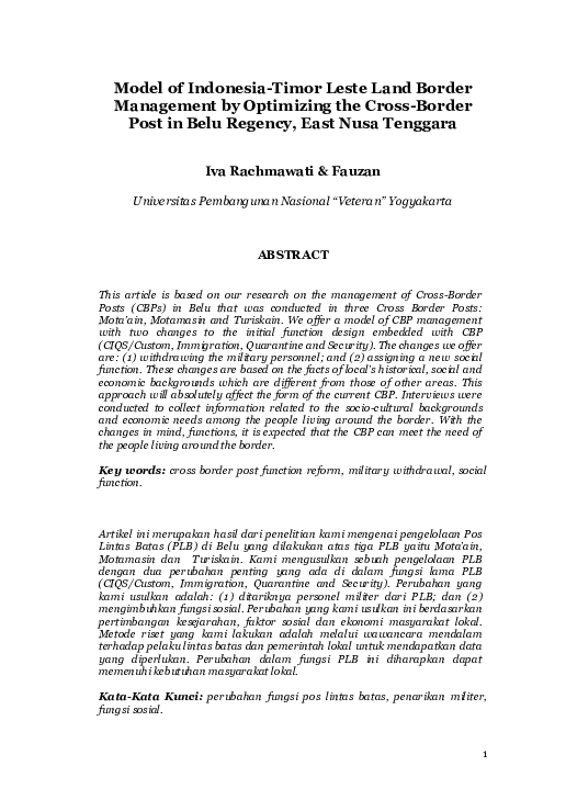 (PDF) Model of Indonesia-Timor Leste Land Border Management by ...