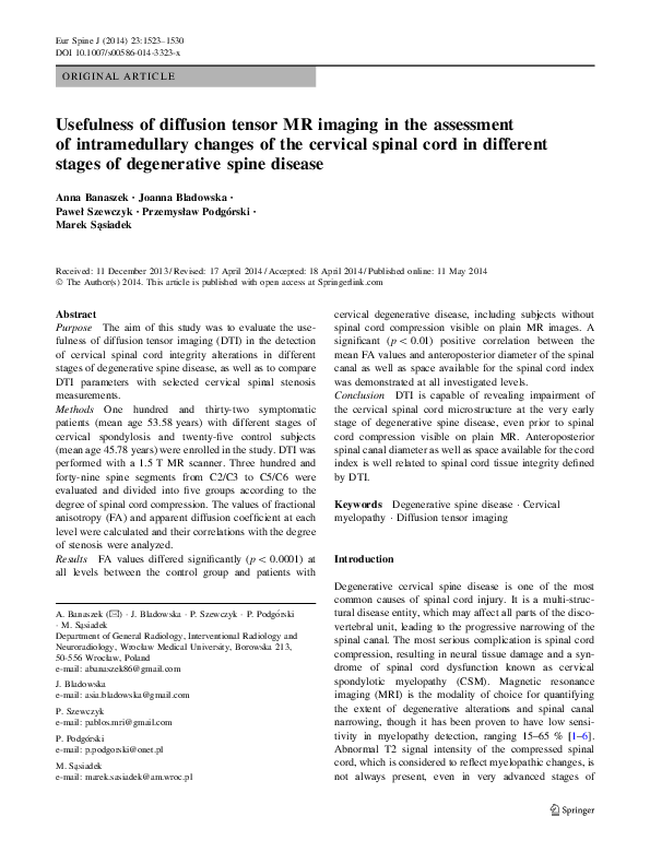 (PDF) Usefulness of diffusion tensor MR imaging in the assessment of ...