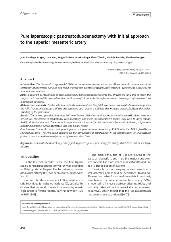 (PDF) Pure laparoscopic pancreatoduodenectomy with initial approach to ...