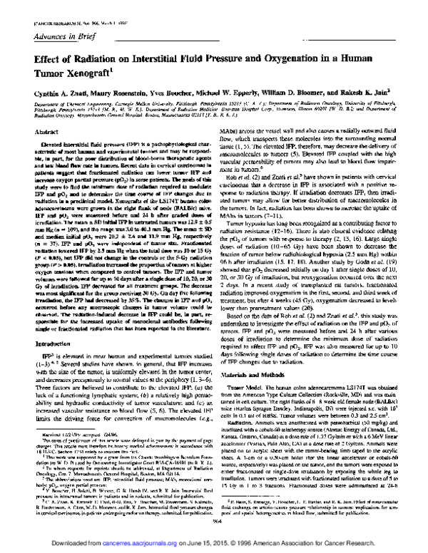 (PDF) Effect of radiation on interstitial fluid pressure and ...