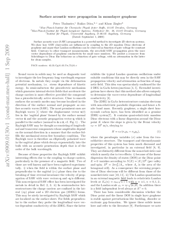 (PDF) Surface acoustic wave propagation in graphene