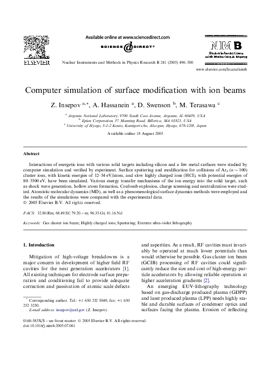 (PDF) Computer simulation of surface modification with ion beams