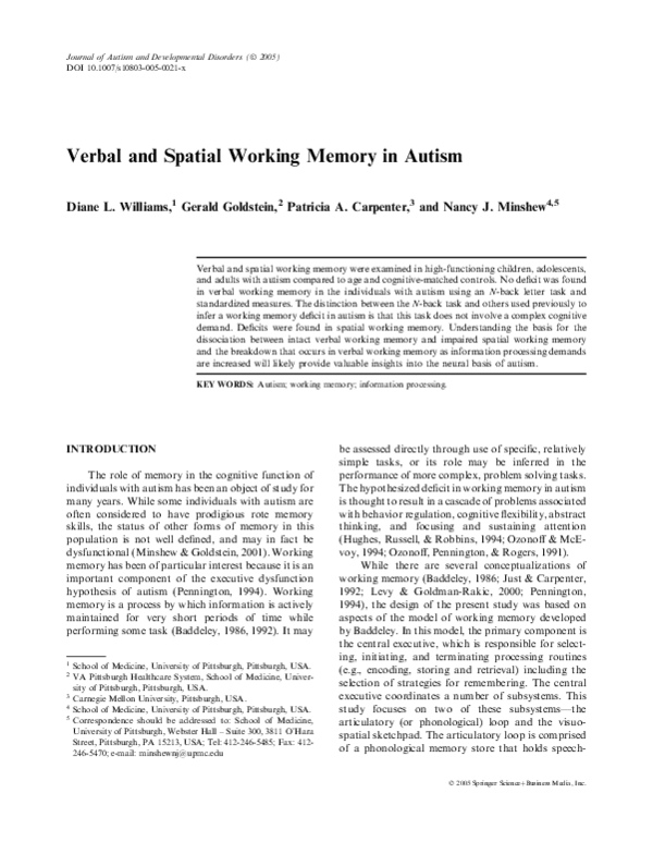 (PDF) Verbal and Spatial Working Memory in Autism