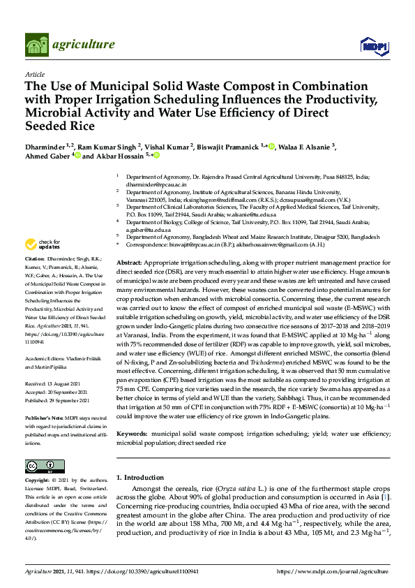 (PDF) The Use of Municipal Solid Waste Compost in Combination with ...