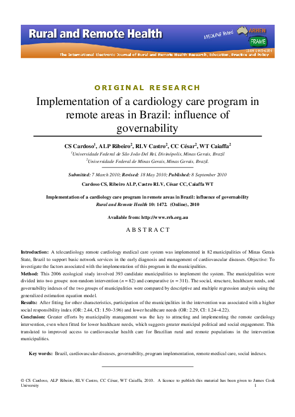 (PDF) Implementation of a cardiology care program in remote areas in ...