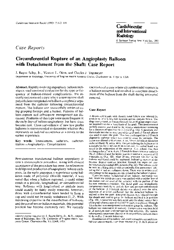 (PDF) Circumferential rupture of an angioplasty balloon with detachment ...