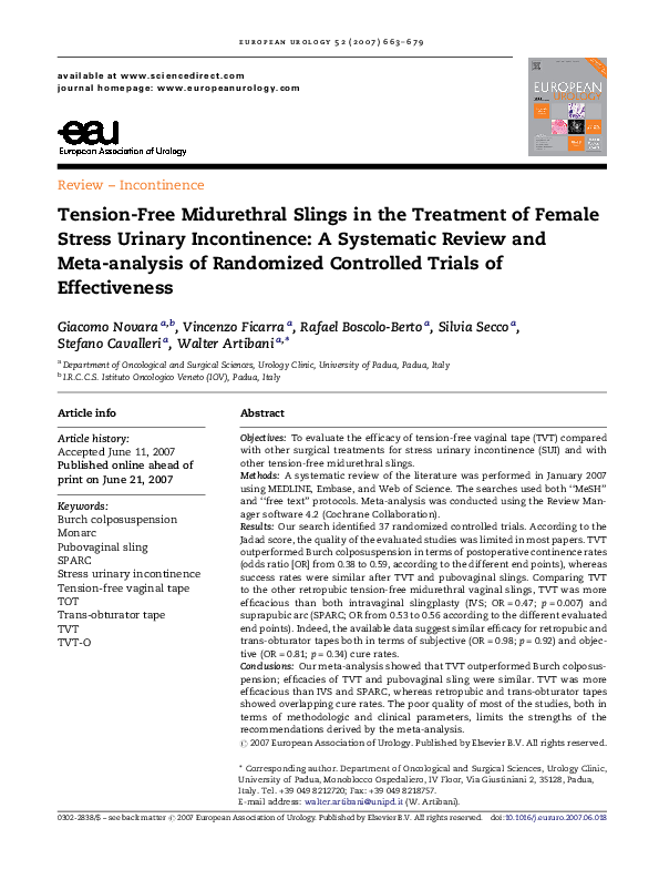 (PDF) Tension-Free Midurethral Slings in the Treatment of Female Stress ...