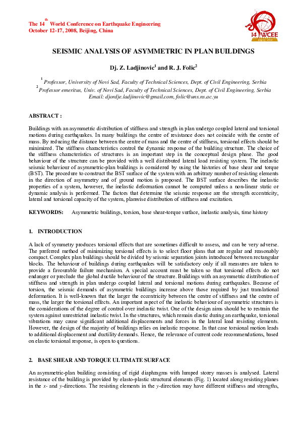(PDF) Seismic Analysis of Asymmetric in Plan Buildings