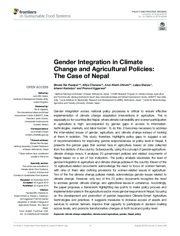 (PDF) Gender Integration in Climate Change and Agricultural Policies ...