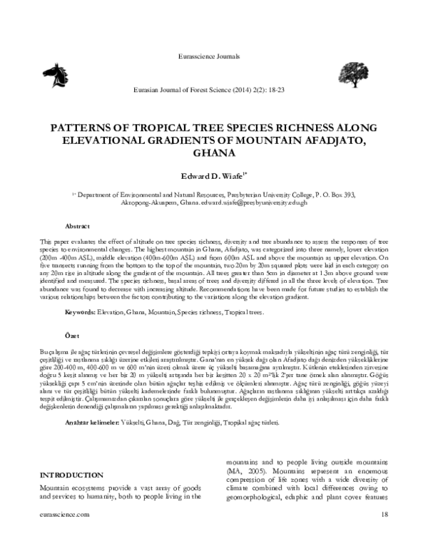 (PDF) Patterns of Tropical Tree Species Richness Along Elevational ...