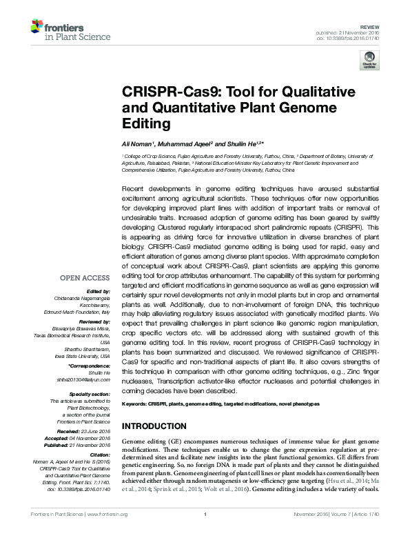 (PDF) CRISPR-Cas9: Tool for Qualitative and Quantitative Plant Genome ...