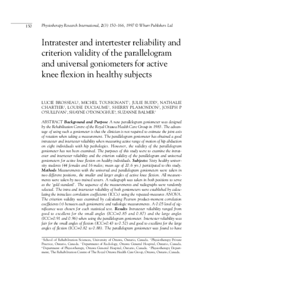 (PDF) Intratester and intertester reliability and criterion validity of ...