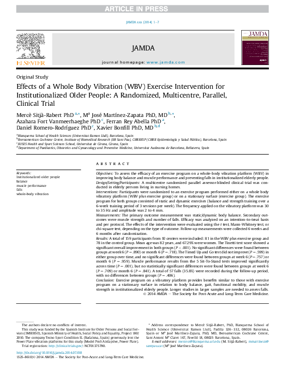(PDF) Effects of a Whole Body Vibration (WBV) Exercise Intervention for ...