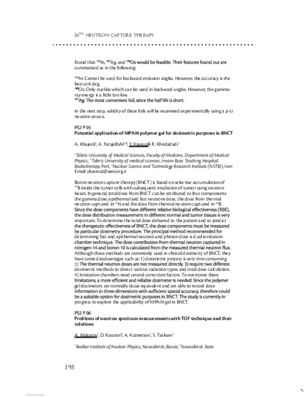 (PDF) Potential application of NIPAM polymer gel for dosimetric ...