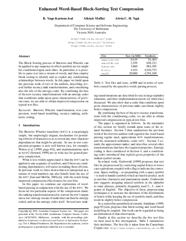 (PDF) Enhanced Word-Based Block-Sorting Text Compression
