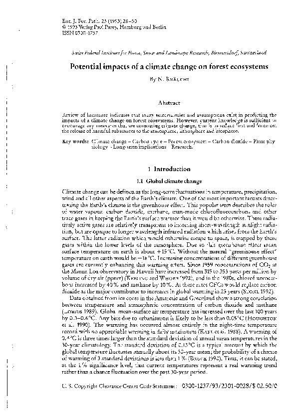 (PDF) Potential impacts of a climate change on forest ecosystems