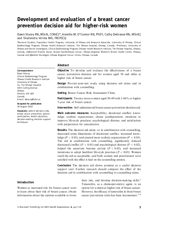 (PDF) Development and evaluation of a breast cancer prevention decision ...