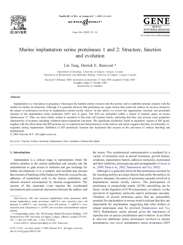(PDF) Murine implantation serine proteinases 1 and 2: Structure ...