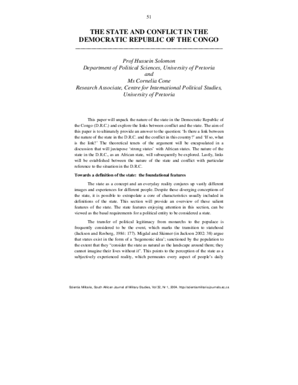 (PDF) The State and Conflict in the Democratic Republic of the Congo