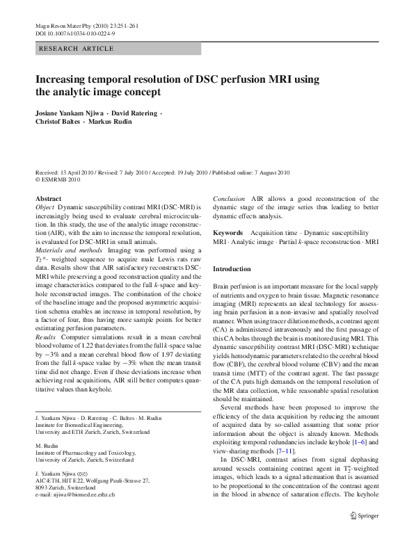 (PDF) Increasing temporal resolution of DSC perfusion MRI using the ...
