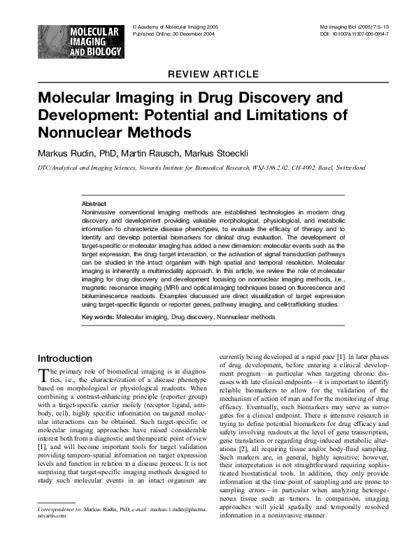 (PDF) Molecular Imaging in Drug Discovery and Development: Potential ...