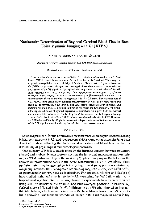 (PDF) Noninvasive determination of regional cerebral blood flow in rats ...