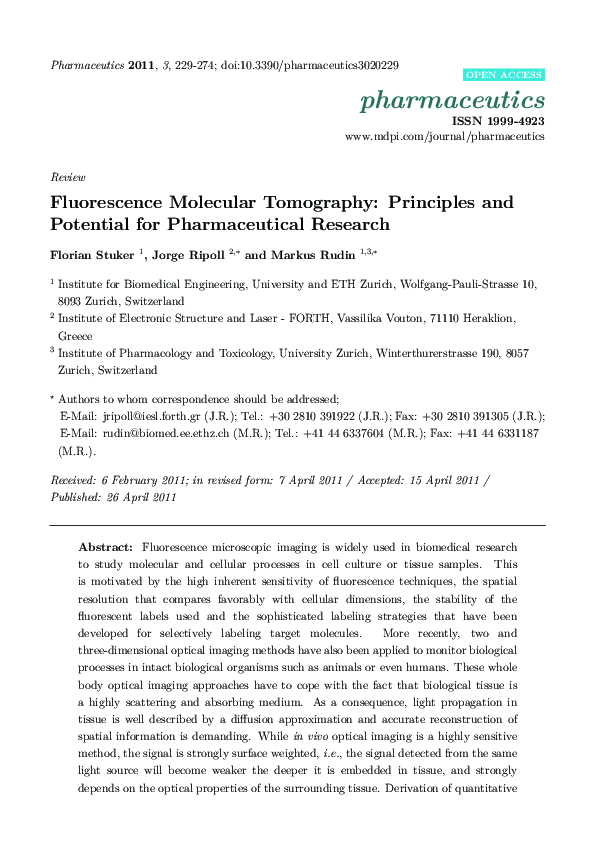 (PDF) Fluorescence Molecular Tomography: Principles and Potential for ...