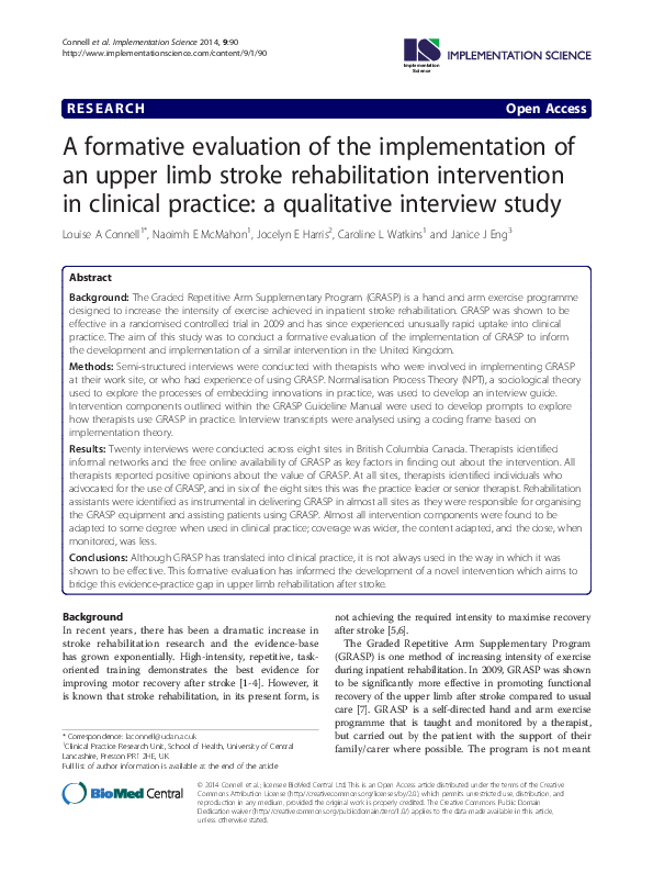 (PDF) A formative evaluation of the implementation of an upper limb ...