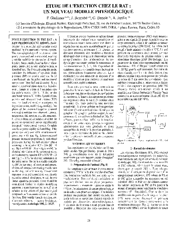 (PDF) Etude de l’erection chez le rat: un nouveau modele physiologique