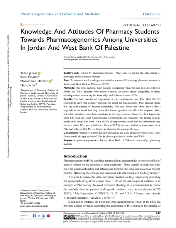 (PDF) Knowledge And Attitudes Of Pharmacy Students Towards ...