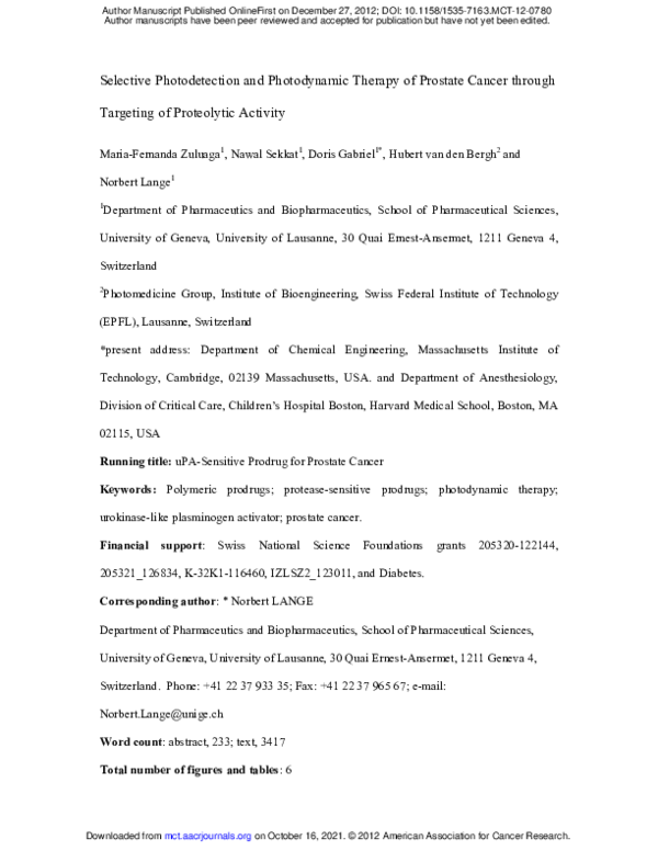 (PDF) Selective Photodetection and Photodynamic Therapy for Prostate ...