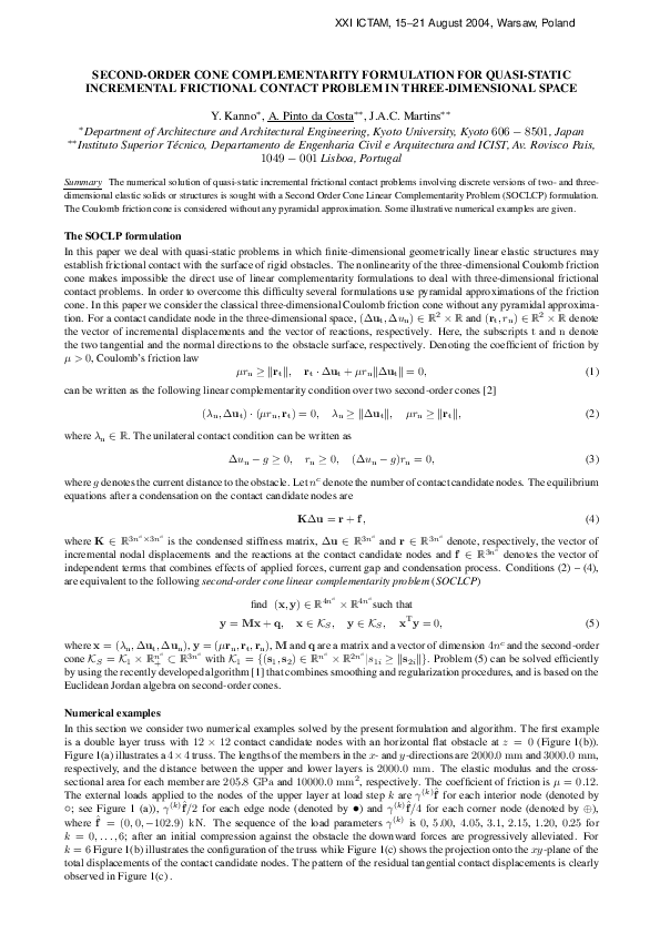 (PDF) Second-Order Cone Complementarity Formulation for Quasi-Static ...